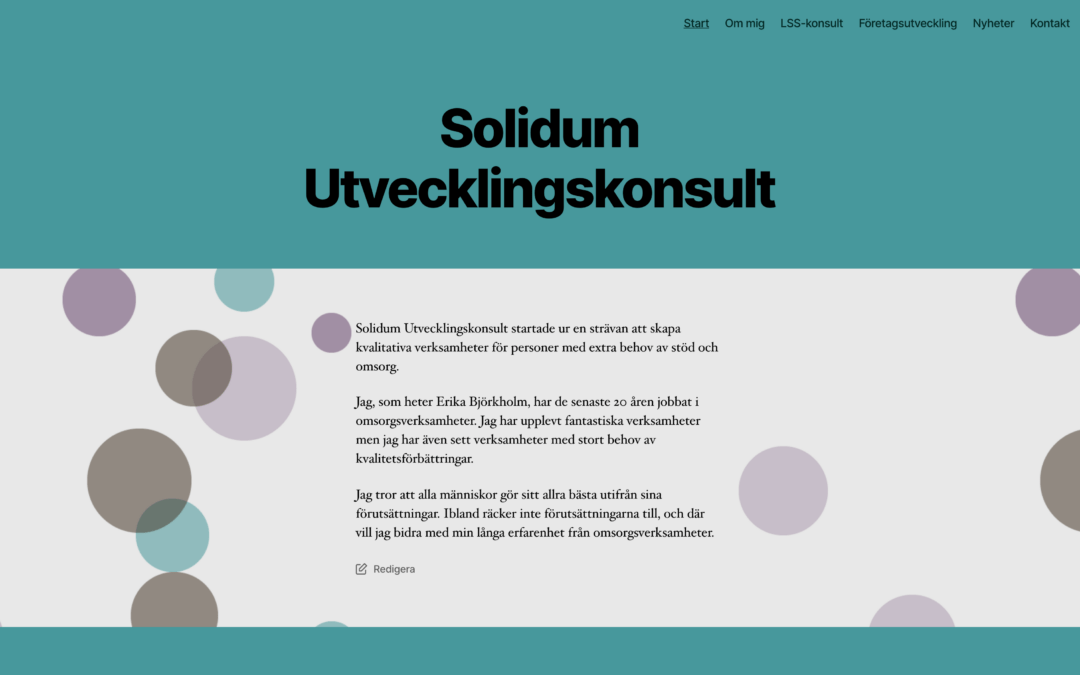 Webbsida för Solidum Utvecklingskonsult i samarbete med Erika Björkholm